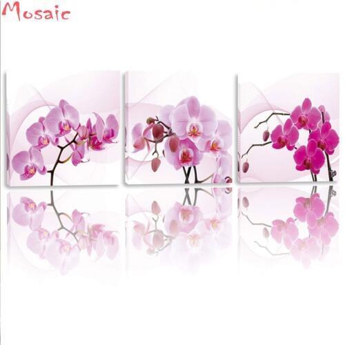New 5D Diamond Embroidery Full Needlework Diy Cross Stitch Diamond Painting Kit 3 Piece Orchid Flowers home decoration