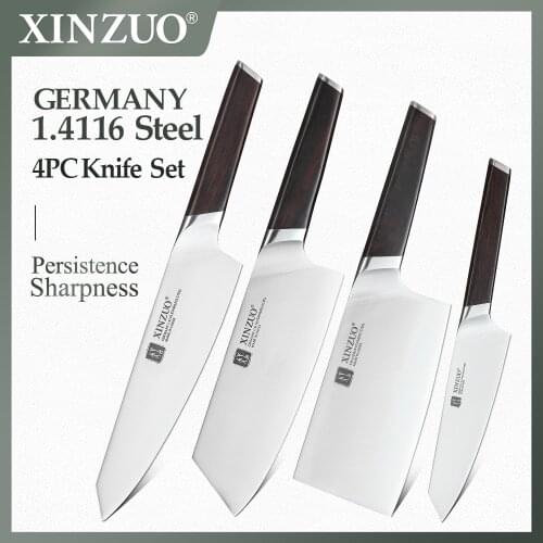 XINZUO 4 PCS Kitchen Knife Set Stainless Steel German 1.4116 Steel High Quality Chef Santoku Nakiri Boning Knives Ebony Handle