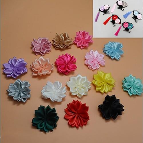 20pcs 4cm hand-stitched ribbon fresh lotus flowers Padded Patches Appliques For Clothes Sewing Supplies DIY Hair Bow Decoration