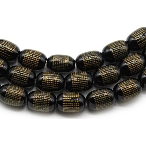 Natural Black Buddha Agat Stone Loose Beads Chinese Characters Tibeten Agates For Jewelry Making Men Women Good Luck Bead