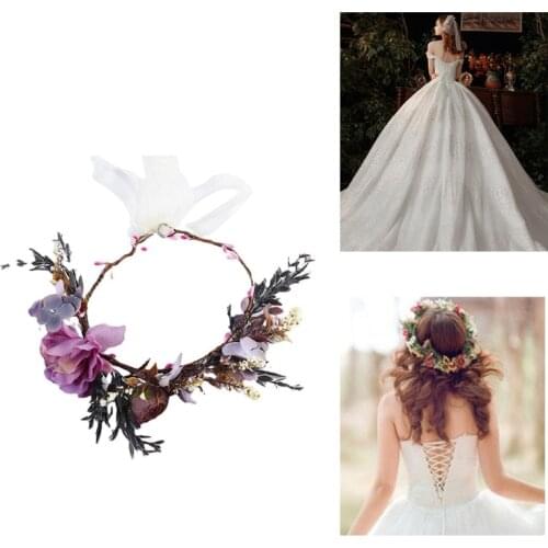 H58E Bridal Green Leaf Crown Bohemian Headpiece Floral Headband Photo Props for Women