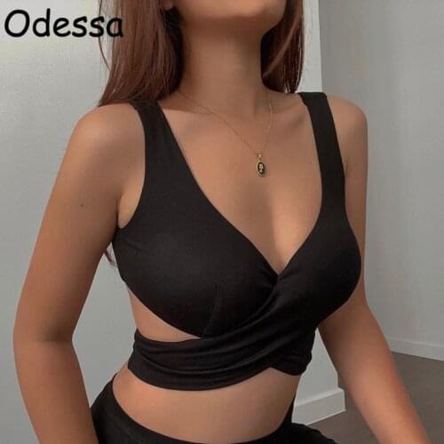Odessa Black Fashion V Neck Corset Tops Women White Cross Bow Bandage Bustier Ladies Backless Party Tank Tops Spring Summer 2021