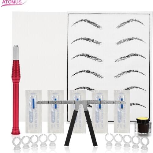 Professional Tebori Eyebrow Permanent Makeup Tattoo Ink Cup Kit Microblading Set Manual Pen Practice Skin Tool Eye Brow Stencils
