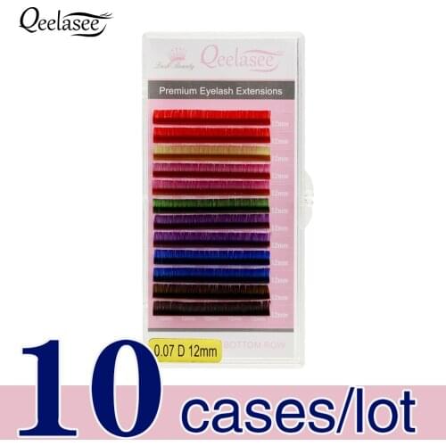 Qeelasee 10 trays/lot 8 Colors Rainbow Colored Eyelash Extension Faux Mink Color Eyelashes Colorful Eyelash Maquiagem Cilios