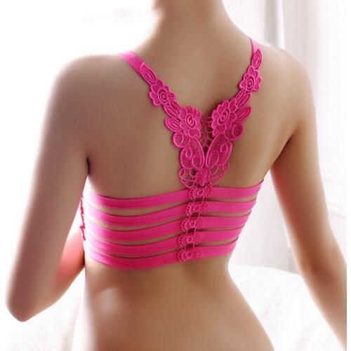 Sexy Women Fitness Butterfly Crop Tank Top Bra Stretch Elastic Seamless Padded Vest Bra Bustier Lace Bralette Lingerie Sujetador