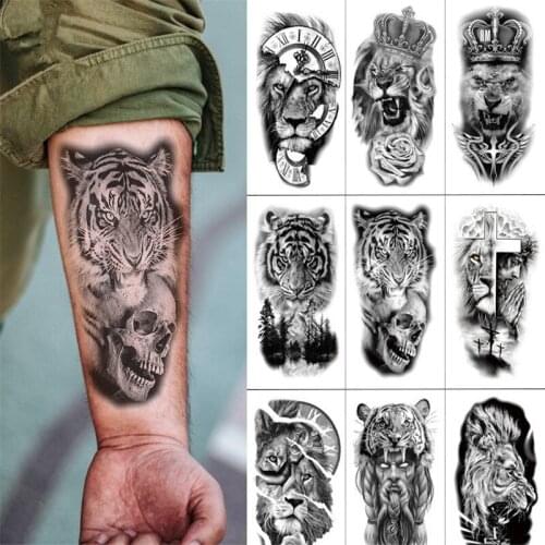 Waterproof Temporary Tattoo Sticker Forest Lion Tiger Bear Flash Tattoos Women Leopard Wolf Crown Body Art Arm Fake Tatoo Men
