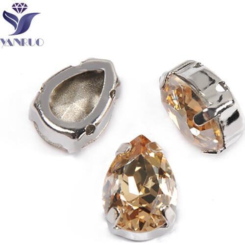 YANRUO 4320 All Sizes Golden Shadow Drop Sewing Crystals Point Back Gold Rhinestones Sew On Glass Strass Fancy Stones