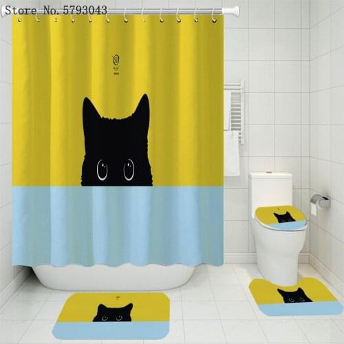 Lovely Cute Cats Bath Curtain Set Animals Shower Curtain Set Home Custom Bathroom Sets Accessories Dropshipping Bathroom Curtain
