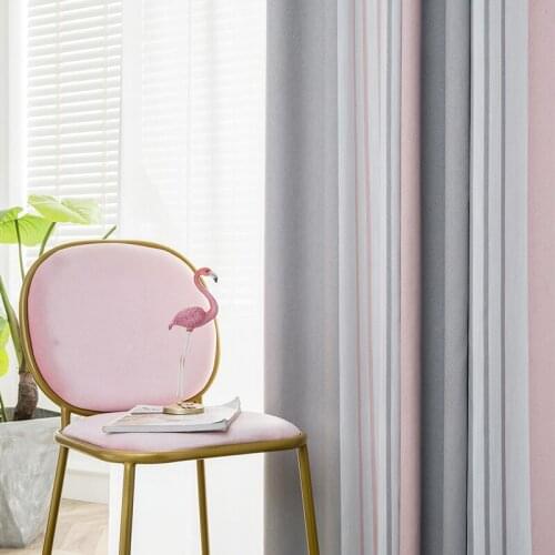 Nordic Gray-pink Collision Striped Jacquard Shading Curtains for Living Dining Room Bedroom