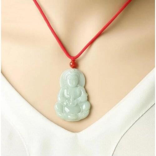 Natural AAA Emerald pendant 100% Hand Carved jade guan yin Religion Pendant Necklace womens pendant gift