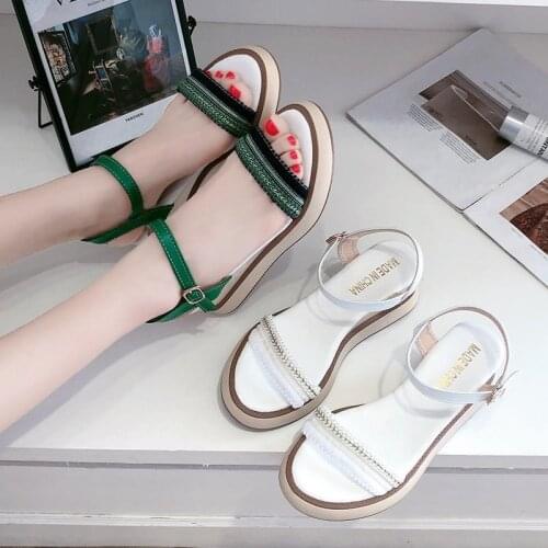 Womens Wedge Sandals 2021 New Summer Mid Heel Fairy Style Roman Buckle Sandals