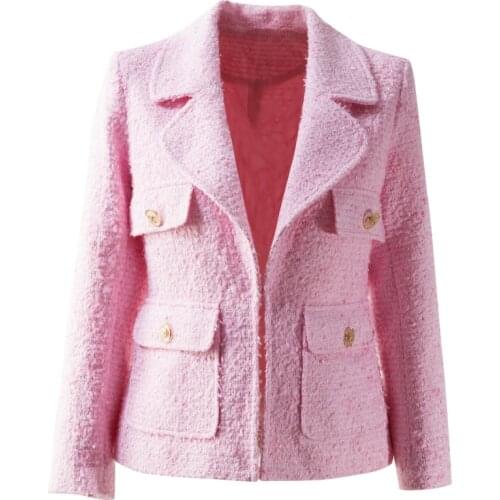 Coat Tops Designer Fashion High Quality Autumn Winter New WomenS Party Casual Vintage Elegant Button Tweed Pink Suit Jacket