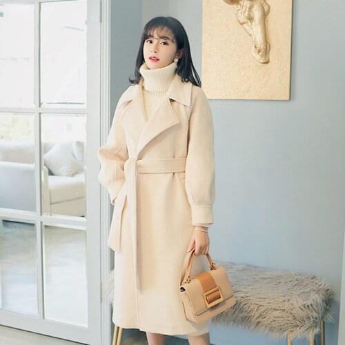 Long Office lady Elegant Collar Loose 2021 New Fashion Winter Outerwear Woolen Overcoat Woman Femme Hiver Wool Coats