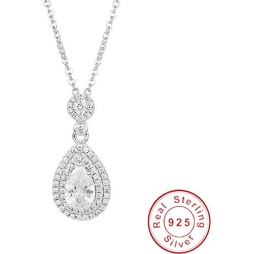 Brand Charm Water shape Necklace for women Bridal sona stone Real 925 Sterling silver Wedding Pendant with Necklace jewelry