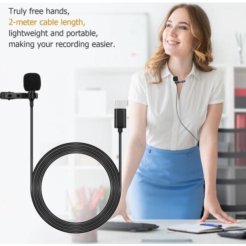 1.5/2m Type-C Omni-directional Lavalier Microphone Clip-on Recording Condenser Microphone for Laptop Computer Smartphone Camera