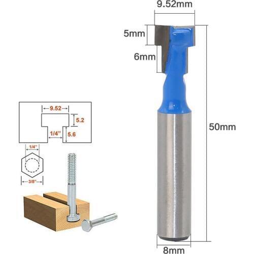 1PC 8mm Shank T-Slot Milling Cutters Router Bit Suit For 1/4" Hex Bot Tungsten Carbide Cutters For Wood Dollar Price