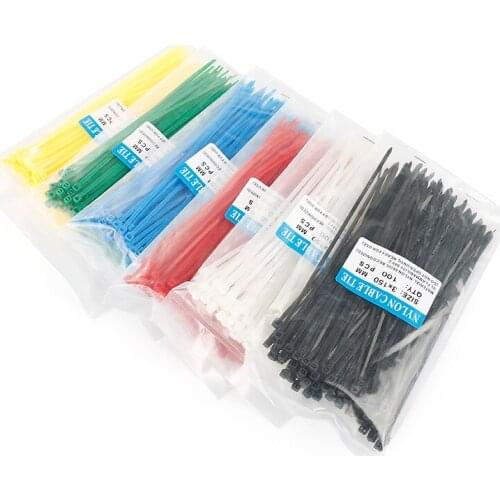 100pcs 3mmx150mm Self-Locking Nylon Cable Ties Set Assorted Black Plastic Zip Loop Wire Wrap Binding Wrap Straps Plastic Zip Tie
