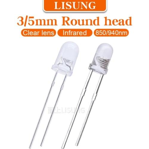 1000pcs/bag 3mm 5mm IR LED Emitting Diode 1.4V 850nm 940nm Transmitter Emitter Infrared Phototransistor Photodiode Round Clear
