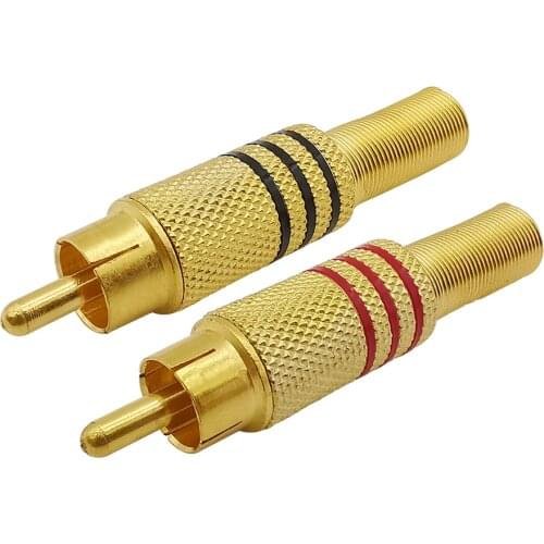 2Pcs/Lot Metal RCA Plug Connector Gold-Plated RCA Male Plug Audio Video Cable Speaker Connector with Spring Tail for CCTV Camera