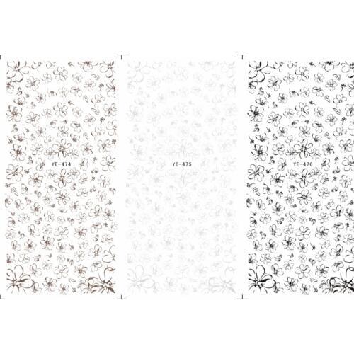 3 PACK/ LOT WATER TRANSFER DECAL NAIL ART NAIL STICKER BROWN GREY BLACK PEACH FLOWER YE474-476