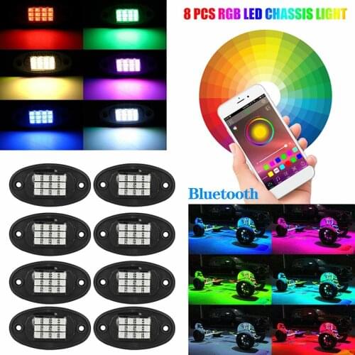 8pcs Neon LED Rock Light RGB Atmosphere Underglow Lamp Waterproof APP Color Changing Music Mode For Offroad Car Truck Boat