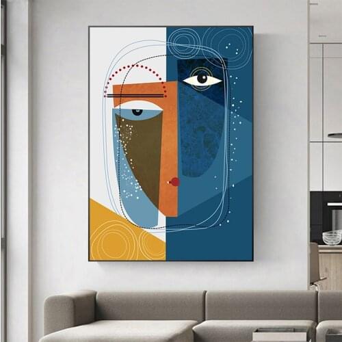 Abstract Faces Geometric Canvas Paintings Scandinavian Contemporary Posters and Prints Cuadros Wall Art Pictures Home Decor