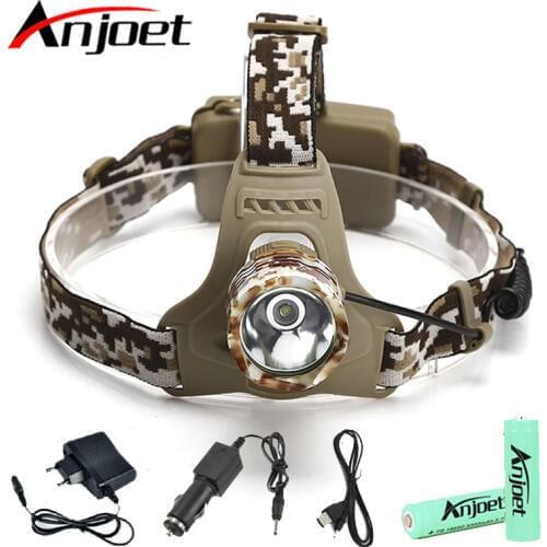 Anjoet 3000 Lumen XM-L T6 LED Camouflage Headlamp Headlight Head Torch camping Lamp Light +2x 18650 Battery+Car Plug Charger