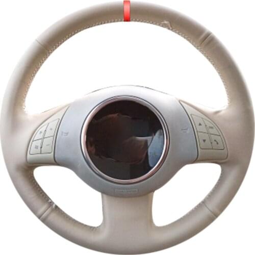 Beige PU Faux Leather Red Marker Hand-stitched Car Steering Wheel Cover For Fiat 500 2007-2015 500e 2014-2018 500C 2014-2017