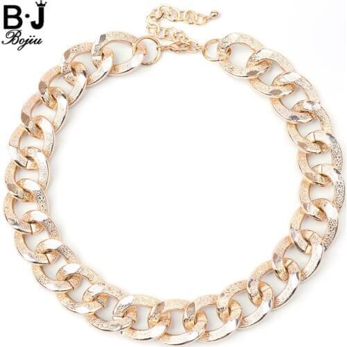 BOJIU Fashion Big Chunky Chokers Necklaces Men Women Light Gold Color Metal Rapper Chain Basic Necklace Statement Jewelry NK1022