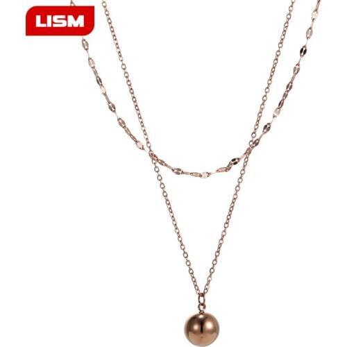 316L Stainless Steel Rose Gold color Round Ball Pendant Necklace Link Chain Necklace Fashion Jewelry For Women or Men