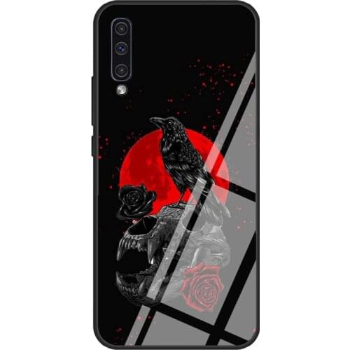 Skull Crow Goth Skeleton Gothic Occult Tempered Glass Phone Case For Samsung A12 A32 A52 A72 A51 A71 A31 A40 A50 A70 A20e A21S