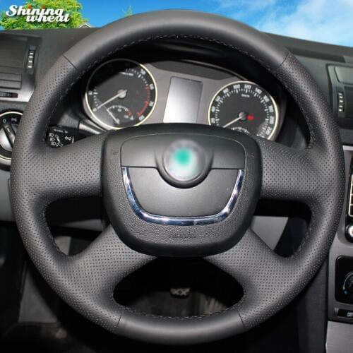 Shining wheat Genuine Leather Steering Wheel Cover for Skoda Octavia Superb 2012 Fabia Skoda Octavia a 5 a5 2012 2013 Yeti