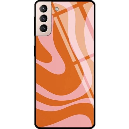 Liquid Swirl Abstract Pattern Orange Pink Tempered Glass Case For Samsung Galaxy S21 Ultra S20 FE S8 S9 S10 Note 10 Plus Note 20