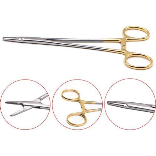 Dental Needle Holders Stainless Steel Orthodontic Plier Gold Plated Handle Surgical Dental Instrument Implant Castroviejo