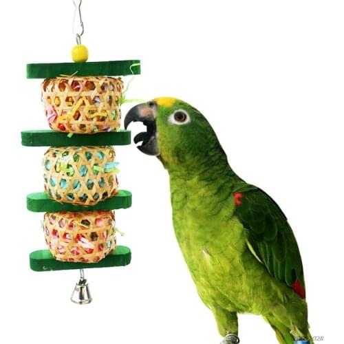 Parrot Shredder Paper Toys Hanging Wood Rattan Foraging Chewing Toy Bird Bite with Bells Cage Accessories A1 21 Wholesales