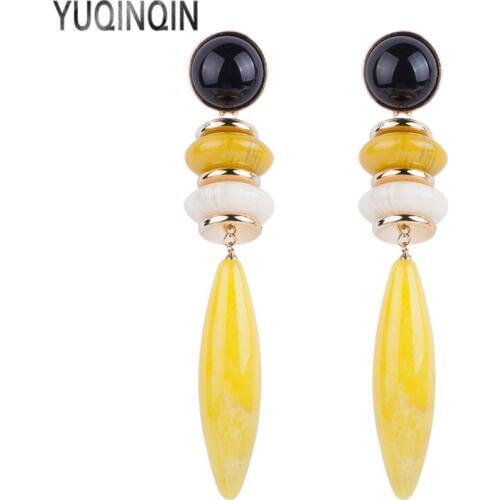 YUQINQIN Classic Drop Earrings for Women Acrylic Earrings Female Resin Big Long Dangling Fashion Elegant Metal Summer Earring