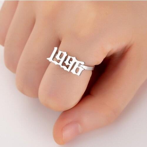 Stainless Steel Birth Year Number Rings for Women 1980-2001 Vintage Opening Ring Anniversary Jewelry Friendship Birthday Gift