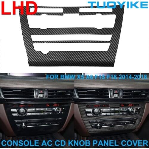 LHD Car Styling Real Carbon Fiber Console AC Air Conditioner CD Player Knob Cover Panel Trim For BMW X5 X6 F15 F16 2014-2018