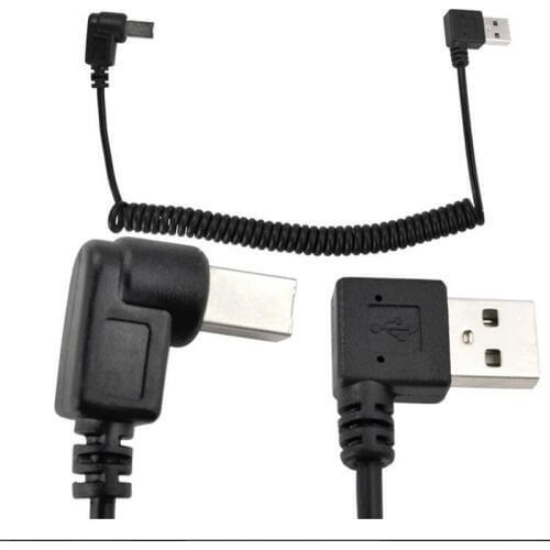 LBSC 5Ft Spiral Coiled USB 2.0 B right angle Male to USB 2.0 A angled male plug Cable
