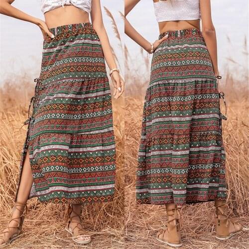 DAILOU Fashion Womens Sundress Skirt 2021 Women Printed Maxi Skirts Summer Casual High Waist Split Floral Vestidos Female Skirt