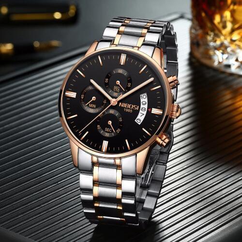 NIBOSI Rose Gold Men Watch Luxury Top Brand Mens Watch Fashion Military Quartz Wristwatch Clock Male Sport Relogio Masculino