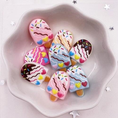 New 20pcs Resin Colorful Rainbow Heart Popsicle Flatback Figurines Cabochon Scrapbook DIY Craft Home Decor Accessories OH54