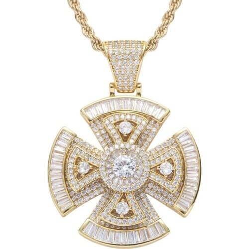 New Full Cubic Zircon Rotating Gyro Pendant Necklace Fashion Designer Hip Hop Spinner Cross Necklace Rapper Jewelry Gift