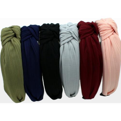 Vintage Style Hairband Solid Color Jacquard Striped Center Knotted Headband Women Hair Accessory Wholesale