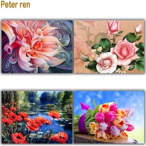 Peter ren Diy diamond painting Pink flower diamond mosaic picture handmade rhinestone needlework diamond embroidery Home decor