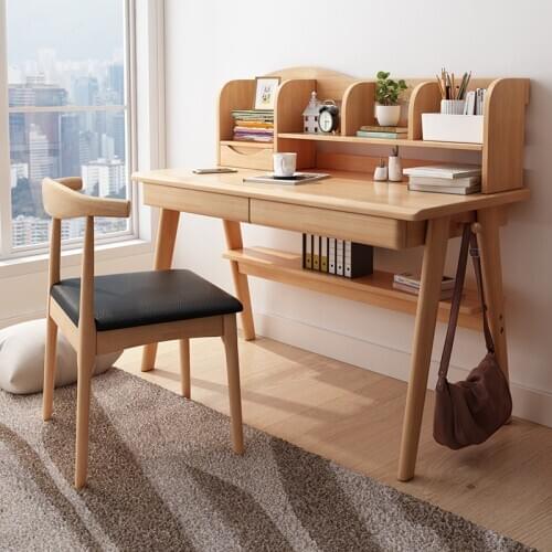 Nordic Bookcase with Drawer Combination All Solid Wood Desk Home Computer Desktop Desk Notebook Bed Tray Office Study Desk