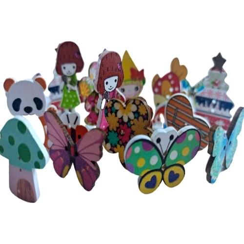 HL 50pcs Mix Color Lots Styles Cartoon Animals Wood Buttons DIY Scrapbooking Sewing Crafts