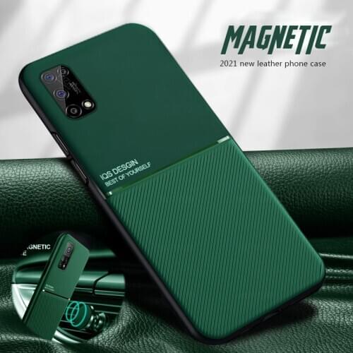 Luxury Car Magnetic Holder Case For Oppo Realme 7 5G Realme7 5G Phone Cover Silicone Soft Leather Shockproof Coque
