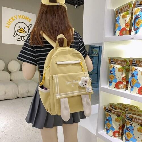 2021 Schoolbag Female Junior High School Student Backpack Japanese Ins Simple Canvas Hit Color College Student Backpack Tide Ne