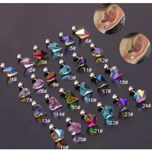 Fashion 1Pc Colorful Cz Cartilage Stud Earring for Women Geometric Crystal Helix Tragus Daith Conch Rook Snug Lobe Ear Piercing